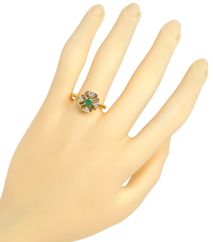 Foto 4 - Diamantring mit Smaragd und Brillanten aus 14K Gelbgold, Q0245